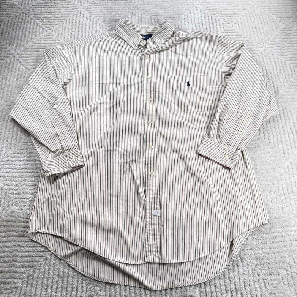 Ralph Lauren Yarmouth Shirt Mens 17-33 Cream Striped Cotton Preppy Heritage